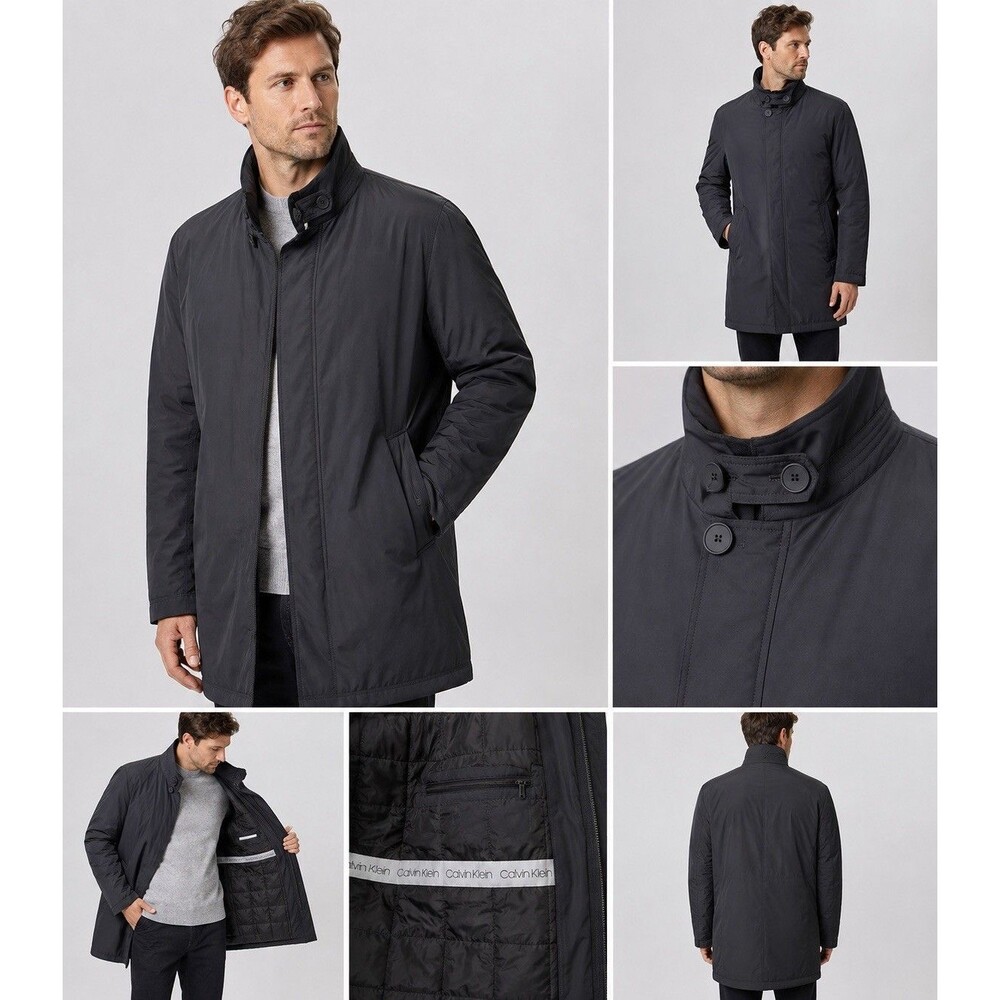 Calvin Klein Men's Insulated Car Coat Black Quilted Lined Zip Button Jacket 36S